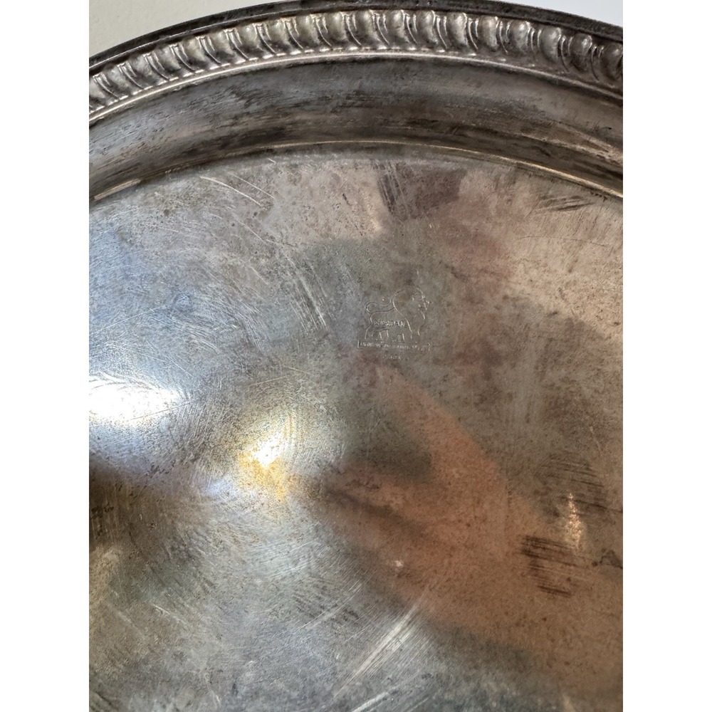 Vintage Sheridan Silver Plated 16" Round Serving Tray Platter Etched Rope Edge - Picture 6 of 10